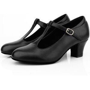 Ballroom Dance Black T-Strap Heels